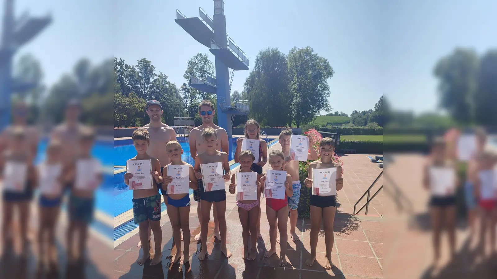 Siegerehrung zum Arschbomben-Contest beim Ferienprogramm der Stadt Tirschenreuth. (Bild: Simon Häring)