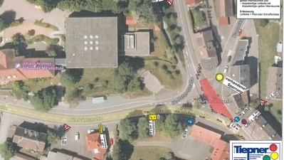 Der rot markierte Bereich im Bereich der Murschrottkapelle ist vom 10. bis 20. Juni gesperrt.  (Grafik: Landratsamt Tirschenreuth)