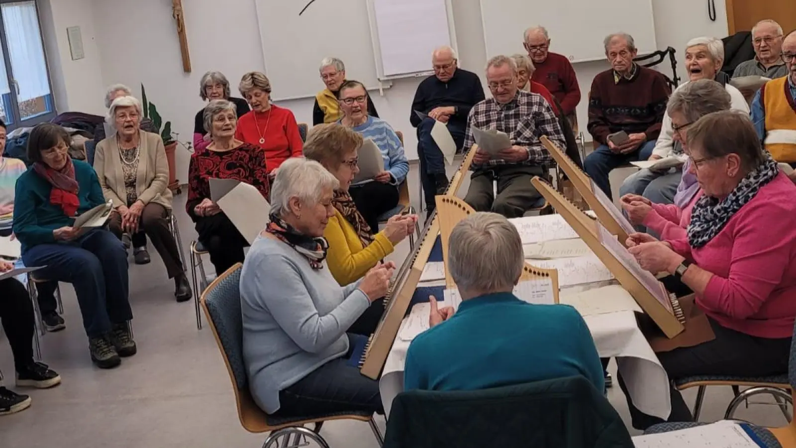 Die Veeh-Harfen Gruppe Königstein im Seniorentreff „Am Hofgarten” in der Ökumenischen Sozialstation. (Bild: Regina Pilhofer)