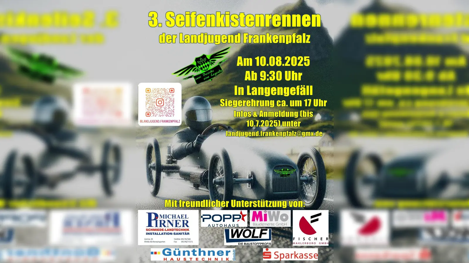 Flyer des Seifenkistenrennens der Landjugend Frankenpfalz am 10.08. ab 9:30 in Langengefäll bei Kirchenpingarten- (Bild: Markus Stahl)