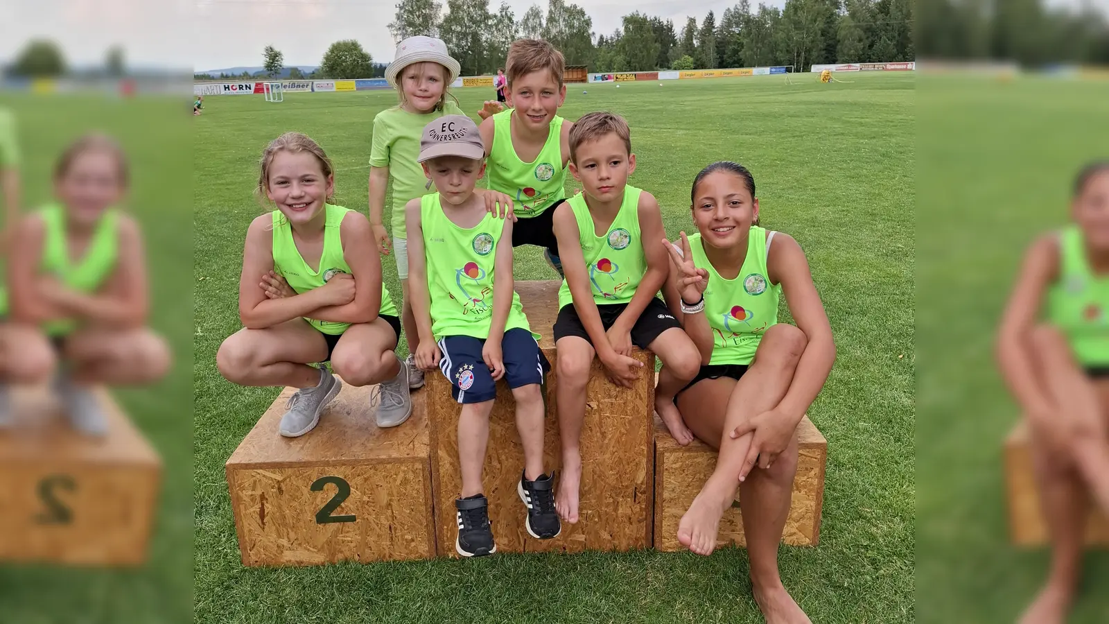 Teilnehmer beim OVL-Cup. Die Kinder, die in die Endwertung gekommen sind. Von rechts nach links: Leonie Schwägerl 2. Platz, Ben Lang 1. Platz, Paul Lang 2. Platz, Linus und Klara Thaler, (Bambini Lauf), Lina Thaler 7. Platz. (Bild: Andrea Schwägerl)