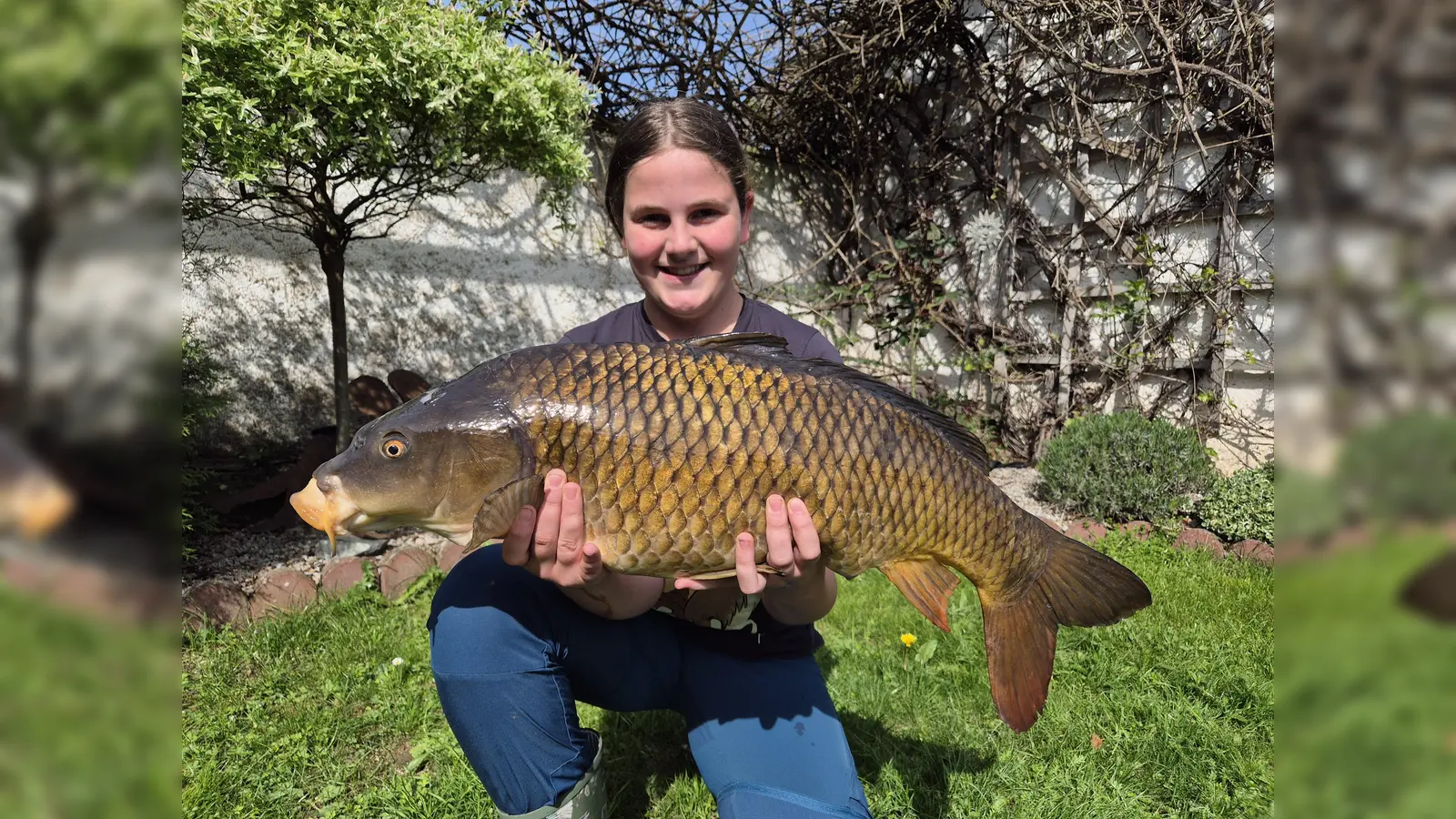 7,5 Kilogramm wiegt dieser Karpfen, den Leonie Siebert an Land zog. (Bild: Jennifer König/exb)