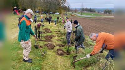 Auch Bürgermeister Thorsten Grädler (rechts vorne) packte tatkräftig mit an bei der Aktion „Wildes Bergkirchl“.  (Bild: Monika Krieger)