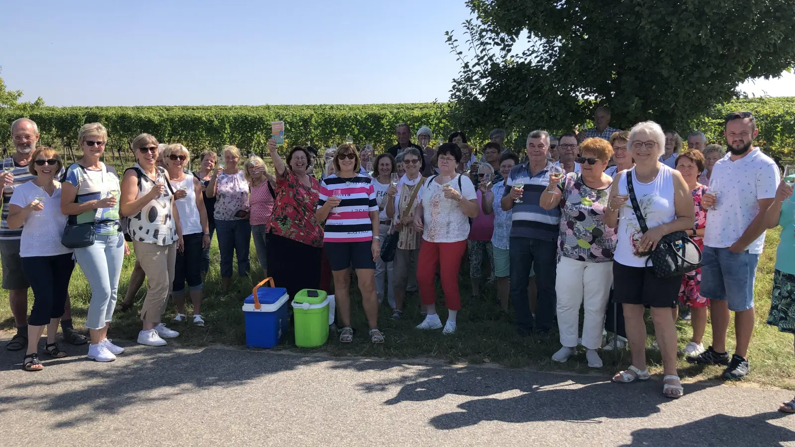 Die Gruppe mit Gästeführerin Martha Gehring (mit Prospekt in der Hand) und rechts daneben Lieselotte Schwemmer. (Bild: Pauline Regler)