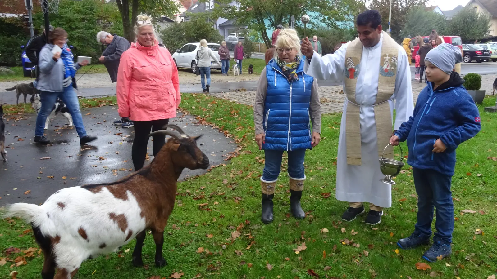  Das Bild zeigt die Ziegenpartie, die man selten bei einer Tiersegnung sieht. (Bild: Alfons Prechtl)