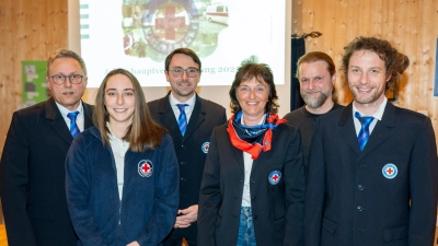 Neue Vorstandschaft der Wasserwacht Wiesau. Von links nach rechts: 1. Vorsitzender Jürgen Lober, Jugendleiterin Kristina Ernstberger, Technischer Leiter Jochen Gold, Stellvertreter Technischer Leiter Petra Lindner, dritter Bürgermeister André Putzlocher und Stellvertreter Vorstand Andreas Mois.  (Bild: Matthias Kunz )