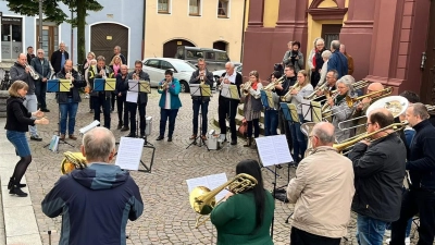 Besuch aus Aalen-Unterrombach bekam der Paulaner Posaunenchor. Beste Gelegenheit für ein kurzes Standkonzert.  (Bild: Reinhold Wurm/exb)