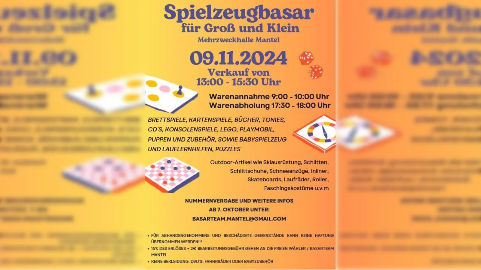 Spielzeugbasar 09.11.2024 13-15:30 Uhr MZH Mantel (Bild: basarteam.mantel@gmail.com)