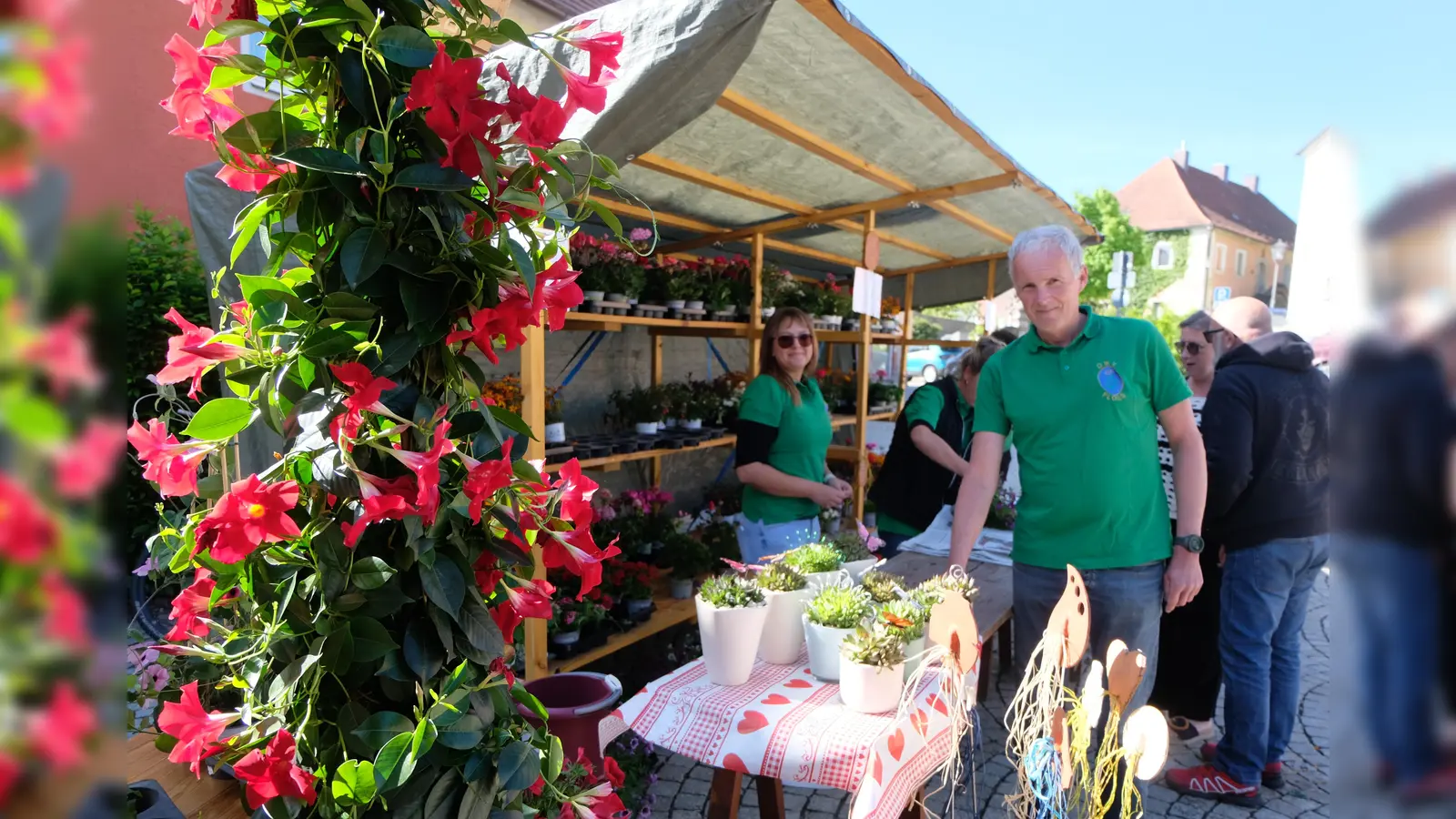 Ein kleines Blumenmeer bot sich zu Beginn der Blumentombola des Waldvereins am Muttertag in der Marktplatzanlage. (Bild: Fred Lehner)