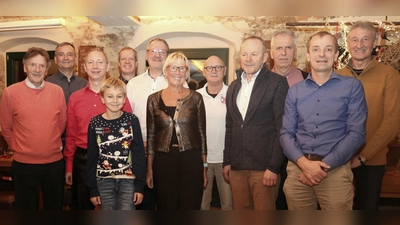 Bei der Trimm-Dich-Gruppe werden Sportabzeichen verliehen und langjährige Mitglieder ausgezeichnet. Das Bild zeigt (von links): Konrad Mauderer, Alois Gsödl, Andreas Matzke, Willi Schießl, Matthias Kiener, Helmut Lindner Sabine Wirth, Norman Bauer, Heribert Schießl, Hans Hauser, Max Wiederer und Alfons Ederer.<br> (Bild: ´Trimm-Dich-Gruppe/exb)