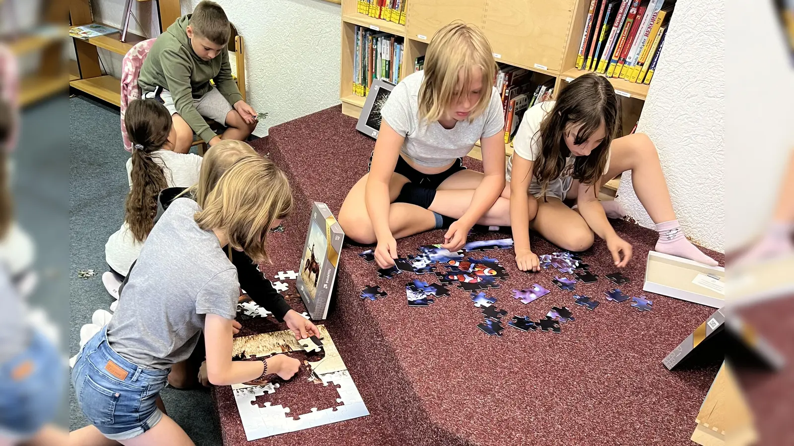 Die neuen Puzzles in der Waidhauser Bücherei kommen bei den Kindern gut an. (Bild: pi)