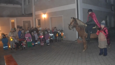 Die Kinder freuten sich mit ihren Eltern beim Martinszug durch die Ortschaft Heumaden. Stolz trugen sie ihre Laterne. Angeführt wurde der Umzug von Sankt Martin auf dem Pferd und dem Bettler. (Bild: Peter Garreiss )