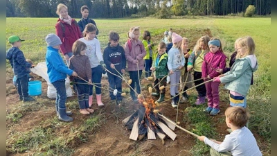 Der Kneippverein lud die Edelsfelder Schulkinder zur Kartoffelernte und zum Kartoffelfeuer ein. (Bild: Rudi Gruber )