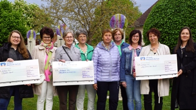 Unser Bild zeigt von links: Christina Huschke (Frauenhaus Bayreuth), Monika Voit (zweite Vorsitzende Frauenbund), Andrea Weinkopf (Verein Hilfe für das behinderte Kind), Elisbeth Panzer (Frauenbund), Renate Hirschmann (Vorsitzende Frauenbund), Gerlinde Siebeneichner (Frauenbund), Daniela Panzer (Frauenbund), Elke Bauer (Kassenführerin Frauenbund), Viktoria Winkler (Albert Schweitzer Hospiz).  (Bild: Bernhard Kreuzer)